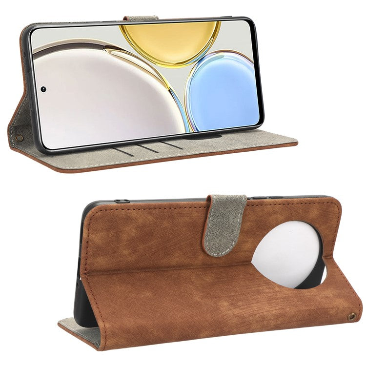 For Honor Magic4 Lite 5G / X9 5G / X30 5G Phone Bag Case RFID Blocking Wallet Leather Stand Phone Cover with Strap - Brown