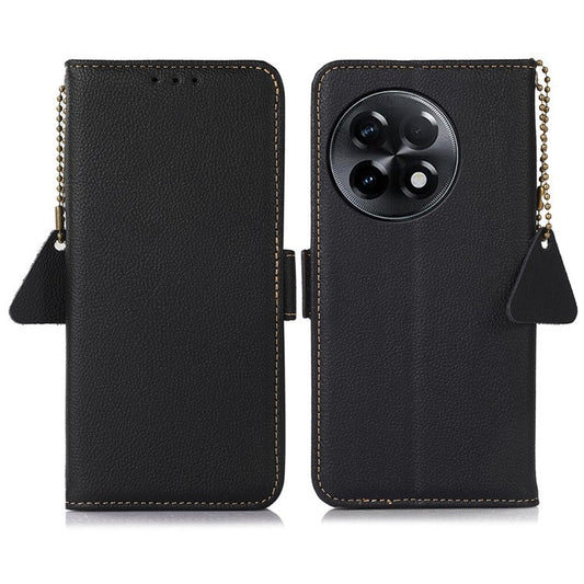 TJ for OnePlus Ace 2 5G / 11R 5G Wallet Phone Cover RFID Blocking Genuine Cow Leather Stand Protective Phone Case - Black