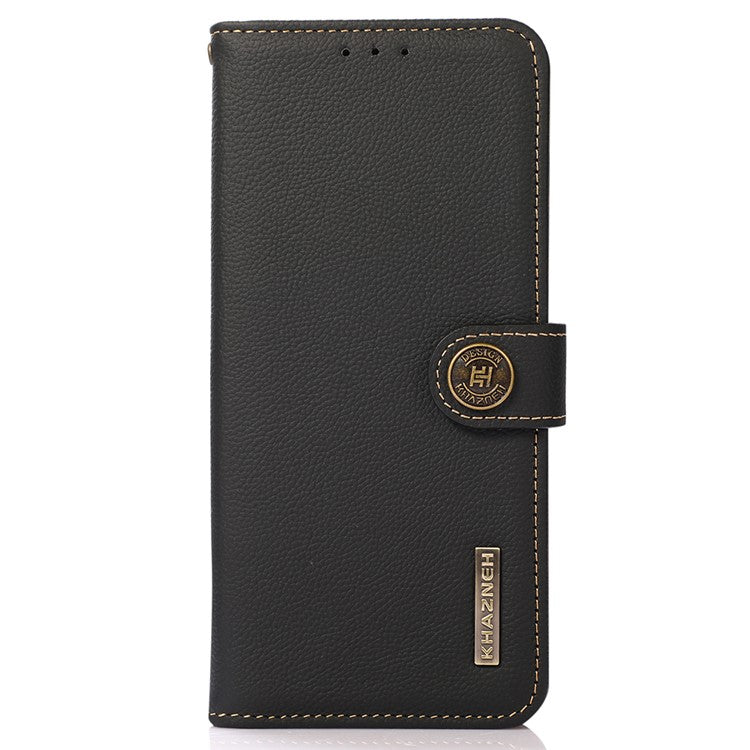 KHAZNEH For OnePlus Ace 2 5G / 11R 5G Wallet Phone Case RFID Blocking Genuine Cow Leather Cell Phone Stand Cover - Black