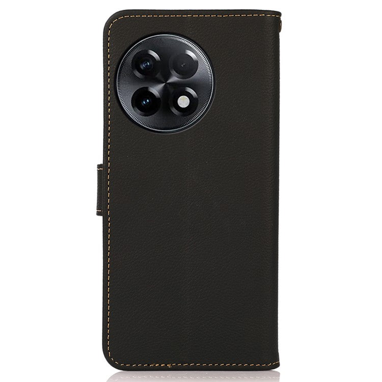 KHAZNEH For OnePlus Ace 2 5G / 11R 5G Wallet Phone Case RFID Blocking Genuine Cow Leather Cell Phone Stand Cover - Black