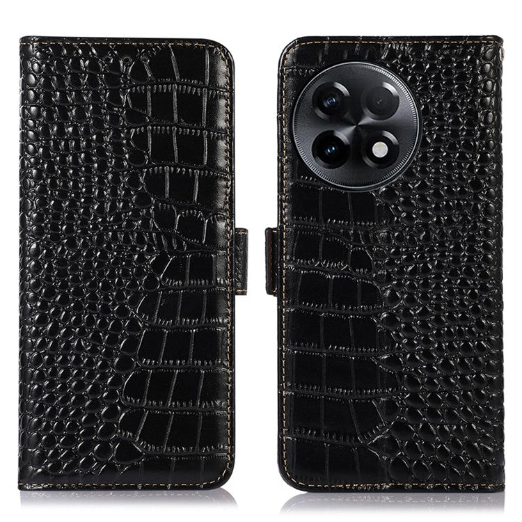 RFID Blocking Phone Case for OnePlus Ace 2 5G / 11R 5G Genuine Cowhide Leather Phone Stand Wallet Cover - Black