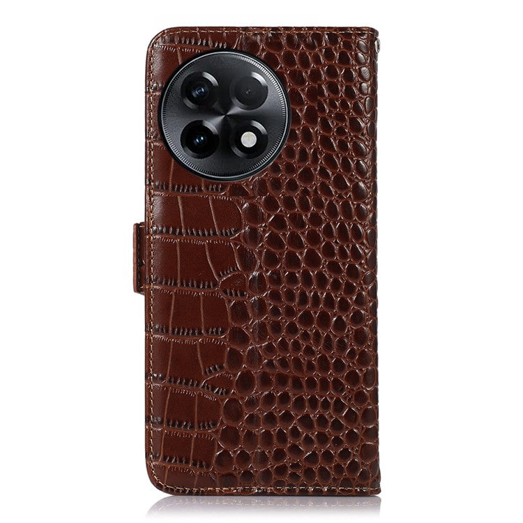 RFID Blocking Phone Case for OnePlus Ace 2 5G / 11R 5G Genuine Cowhide Leather Phone Stand Wallet Cover - Brown
