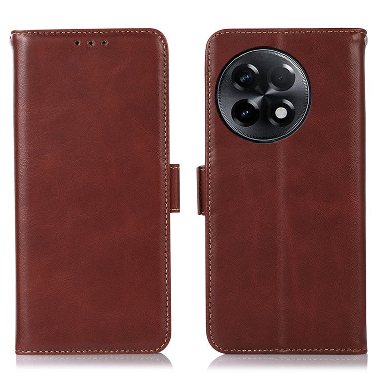For OnePlus Ace 2 5G / 11R 5G RFID Blocking Phone Cover Stand Wallet Genuine Cowhide Leather Case - Brown