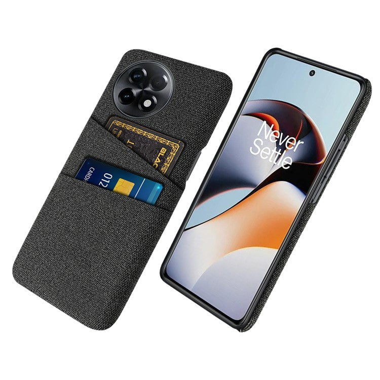 For OnePlus Ace 2 5G / 11R 5G Cloth Texture Phone Back Cover Cellphone Protective Case with 2 Card Slots - Black