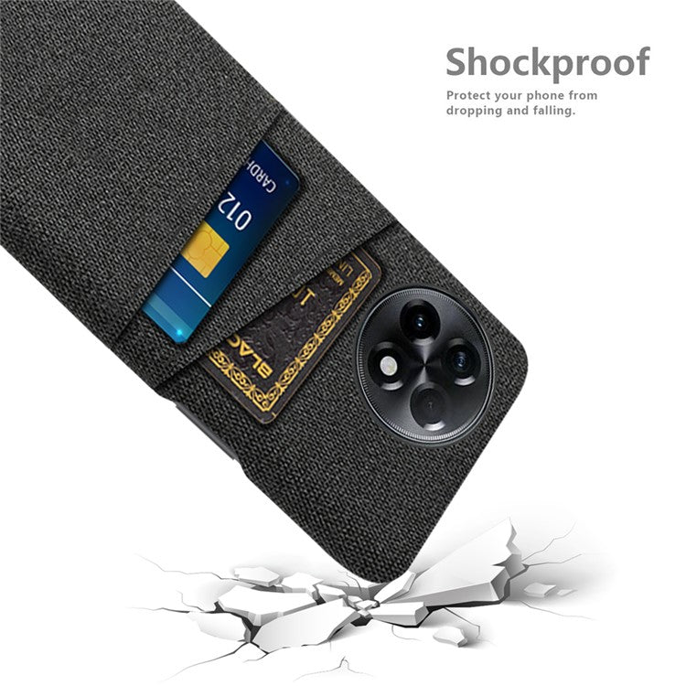 For OnePlus Ace 2 5G / 11R 5G Cloth Texture Phone Back Cover Cellphone Protective Case with 2 Card Slots - Black