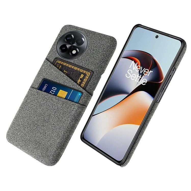 For OnePlus Ace 2 5G / 11R 5G Cloth Texture Phone Back Cover Cellphone Protective Case with 2 Card Slots - Grey