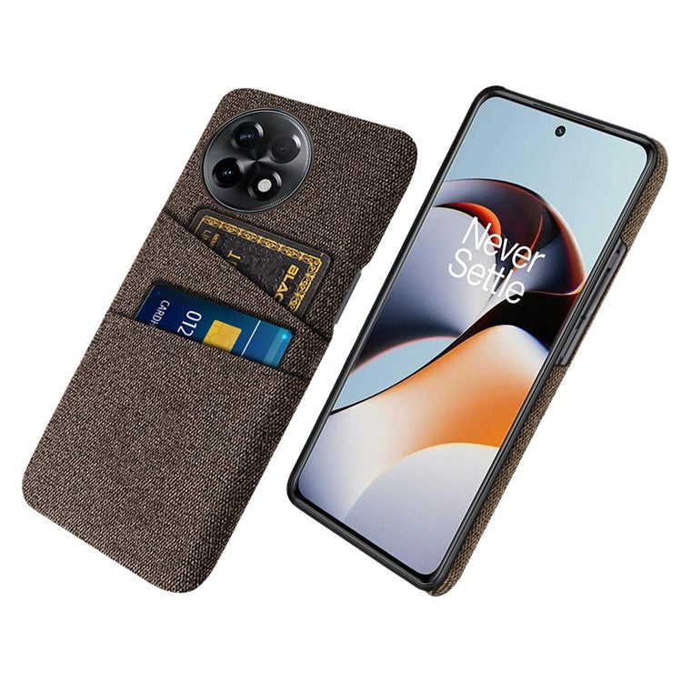 For OnePlus Ace 2 5G / 11R 5G Cloth Texture Phone Back Cover Cellphone Protective Case with 2 Card Slots - Brown