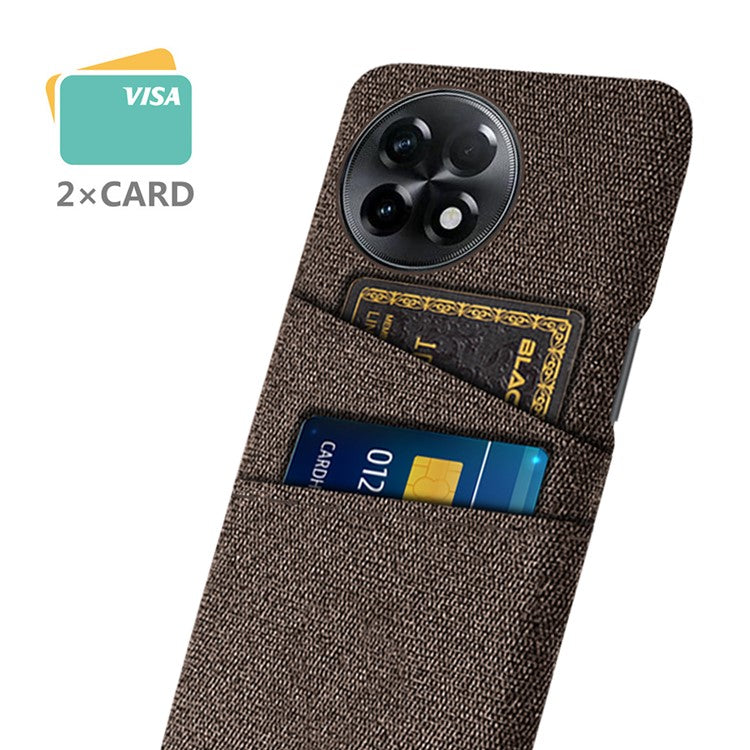 For OnePlus Ace 2 5G / 11R 5G Cloth Texture Phone Back Cover Cellphone Protective Case with 2 Card Slots - Brown