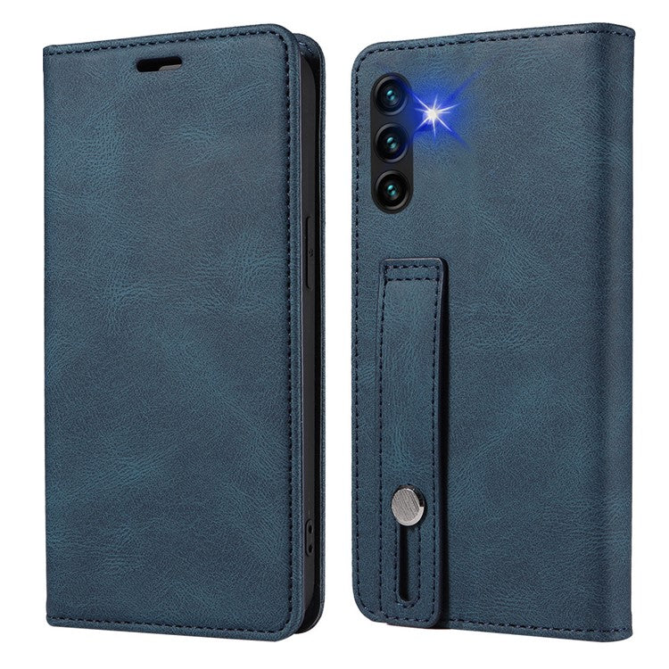 For Samsung Galaxy A14 5G / A14 4G Wallet Magnetic Leather Phone Stand Case Wristband Cell Phone Cover - Blue