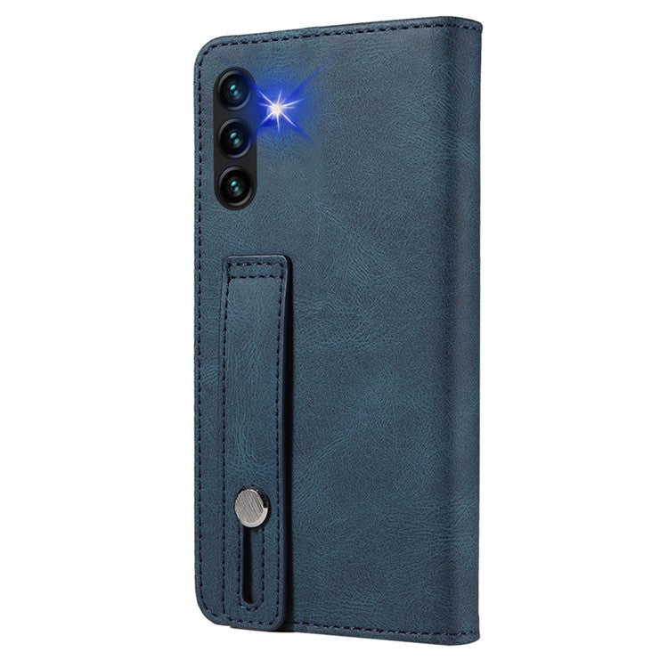 For Samsung Galaxy A14 5G / A14 4G Wallet Magnetic Leather Phone Stand Case Wristband Cell Phone Cover - Blue