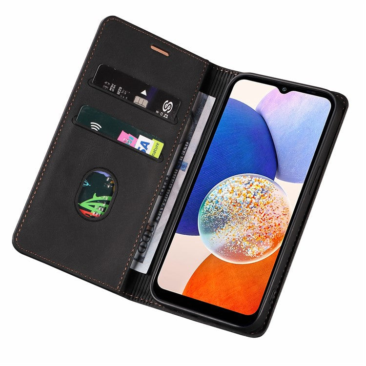 For Samsung Galaxy A14 5G / A14 4G Wallet Magnetic Leather Phone Stand Case Wristband Cell Phone Cover - Blue