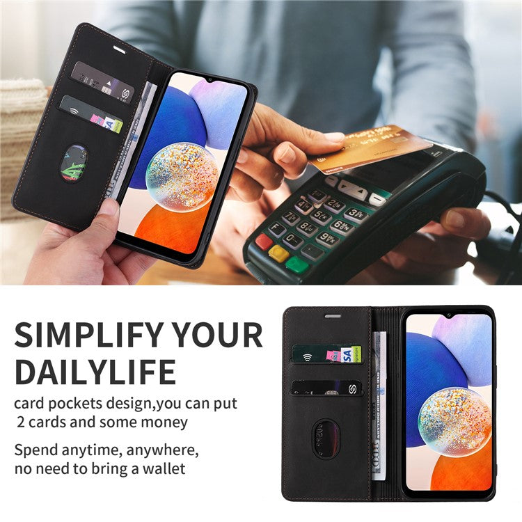 For Samsung Galaxy A14 5G / A14 4G Wallet Magnetic Leather Phone Stand Case Wristband Cell Phone Cover - Blue