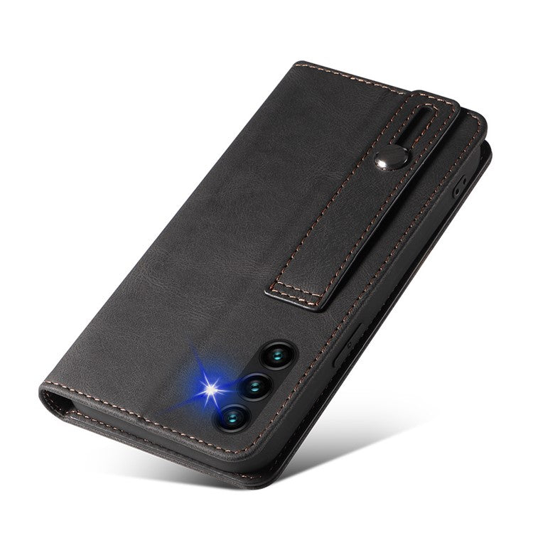 For Samsung Galaxy A14 5G / A14 4G Wallet Magnetic Leather Phone Stand Case Wristband Cell Phone Cover - Blue