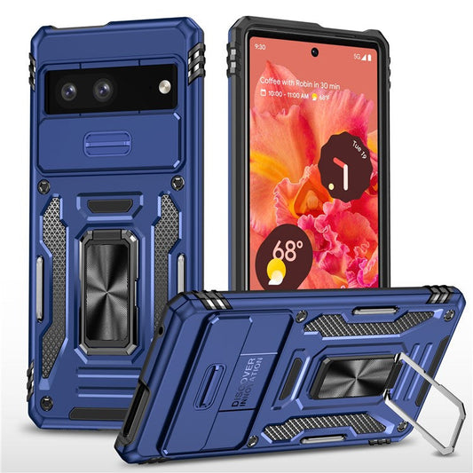 Shockproof Phone Case for Google Pixel 7a , Armor Series PC + TPU Protective Back Cover Kickstand - Navy Blue