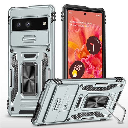Shockproof Phone Case for Google Pixel 7a , Armor Series PC + TPU Protective Back Cover Kickstand - Grey