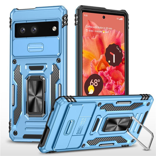 Shockproof Phone Case for Google Pixel 7a , Armor Series PC + TPU Protective Back Cover Kickstand - Sky Blue