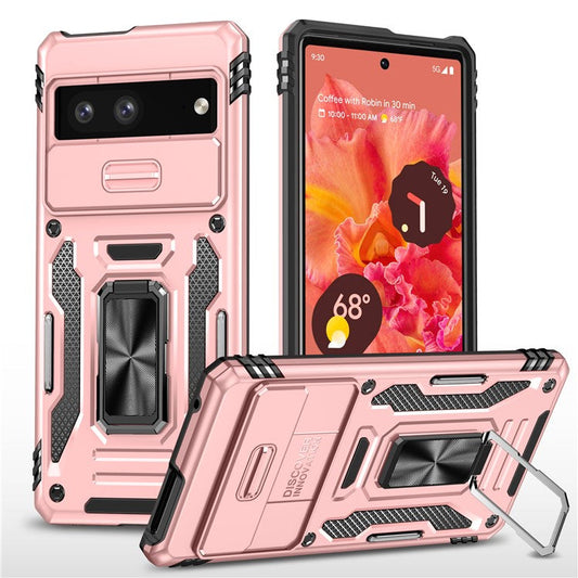 Shockproof Phone Case for Google Pixel 7a , Armor Series PC + TPU Protective Back Cover Kickstand - Rose Gold