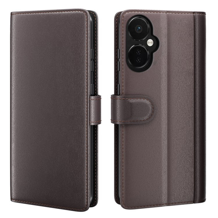 For OnePlus Nord CE 3 Lite 5G / Nord N30 5G Mobile Phone Case Genuine Split Leather Stand Wallet Phone Cover - Brown