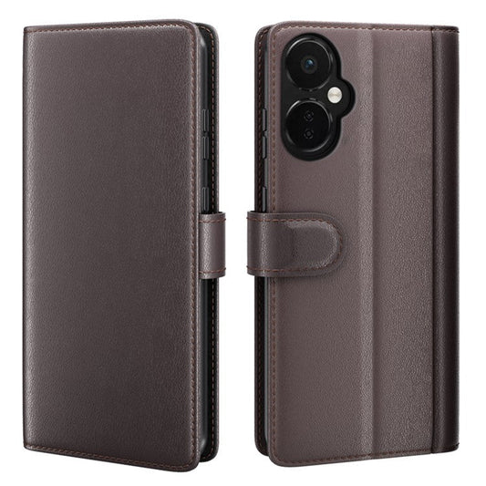 For OnePlus Nord CE 3 Lite 5G / Nord N30 5G Mobile Phone Case Genuine Split Leather Stand Wallet Phone Cover - Brown