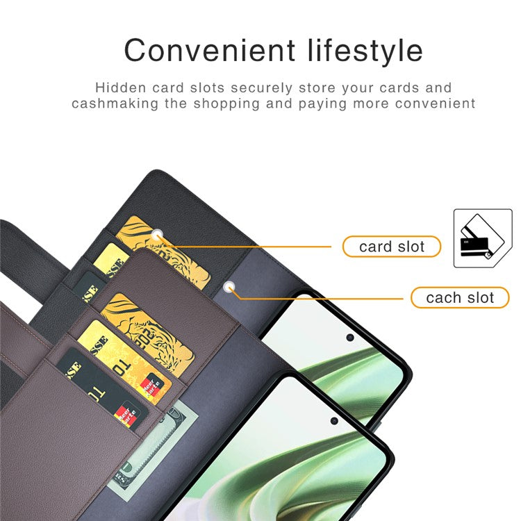 For OnePlus Nord CE 3 Lite 5G / Nord N30 5G Mobile Phone Case Genuine Split Leather Stand Wallet Phone Cover - Black