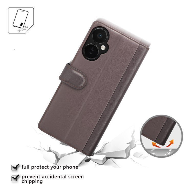 For OnePlus Nord CE 3 Lite 5G / Nord N30 5G Mobile Phone Case Genuine Split Leather Stand Wallet Phone Cover - Black