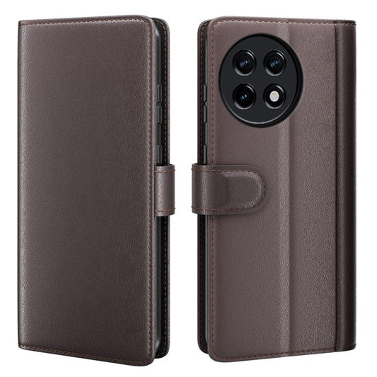 For OnePlus Ace 2 5G / 11R 5G Phone Case Genuine Split Leather Shockproof Phone Cover Stand Wallet - Brown