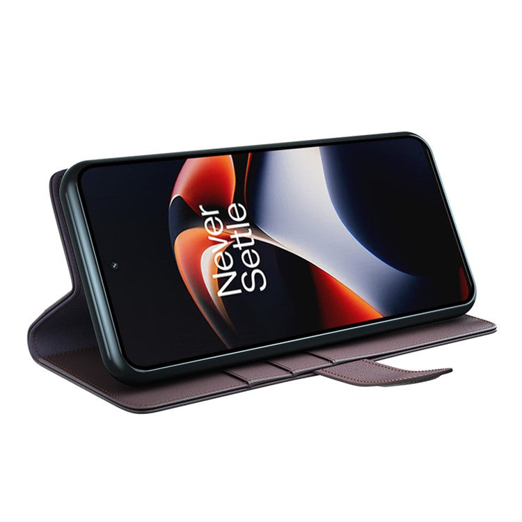 For OnePlus Ace 2 5G / 11R 5G Phone Case Genuine Split Leather Shockproof Phone Cover Stand Wallet - Brown