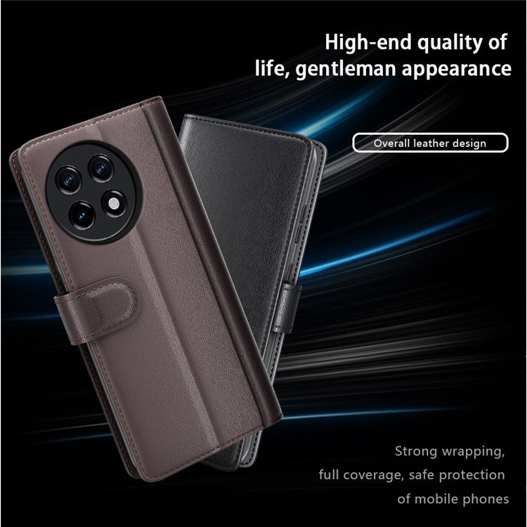 For OnePlus Ace 2 5G / 11R 5G Phone Case Genuine Split Leather Shockproof Phone Cover Stand Wallet - Brown