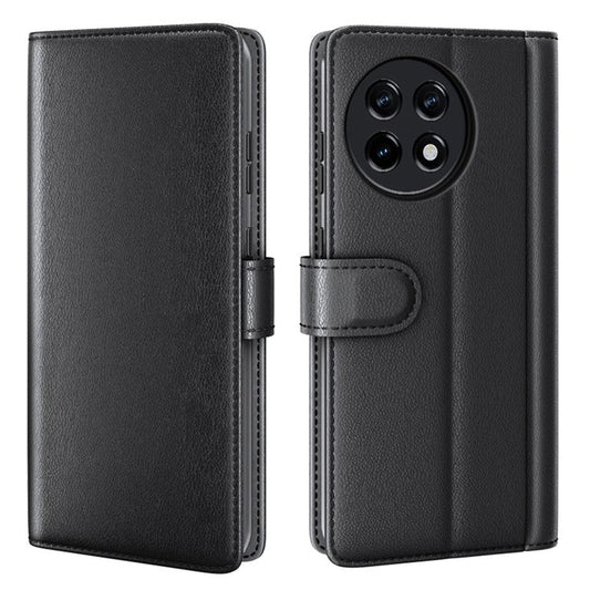 For OnePlus Ace 2 5G / 11R 5G Phone Case Genuine Split Leather Shockproof Phone Cover Stand Wallet - Black