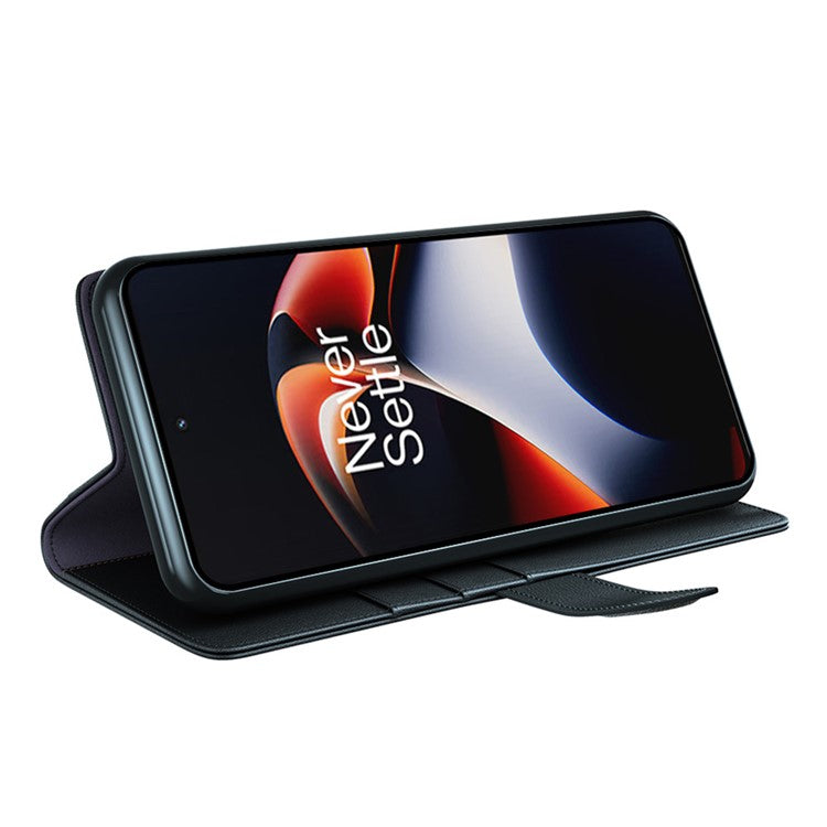 For OnePlus Ace 2 5G / 11R 5G Phone Case Genuine Split Leather Shockproof Phone Cover Stand Wallet - Black