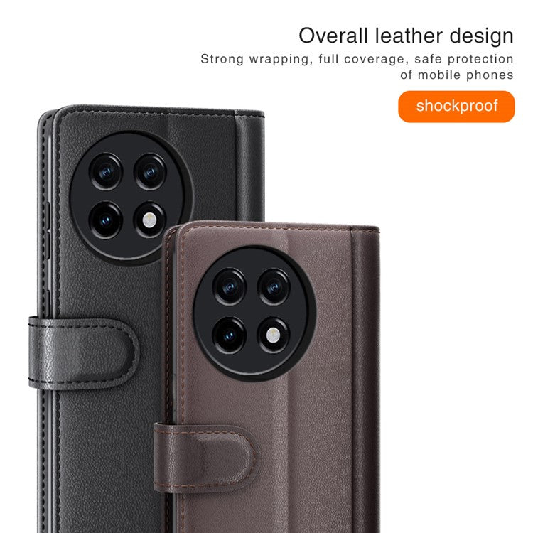 For OnePlus Ace 2 5G / 11R 5G Phone Case Genuine Split Leather Shockproof Phone Cover Stand Wallet - Black