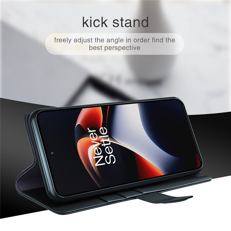 For OnePlus Ace 2 5G / 11R 5G Phone Case Genuine Split Leather Shockproof Phone Cover Stand Wallet - Black