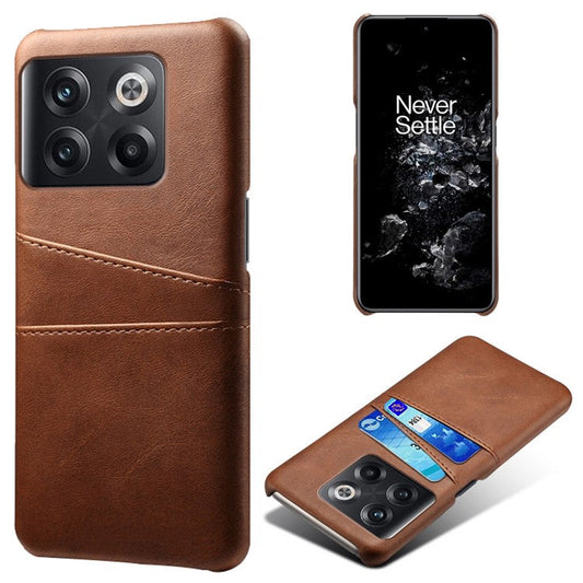 For OnePlus 10T 5G / Ace Pro 5G Phone Back Cover Dual Card Slots PC+PU Leather Phone Case - Brown