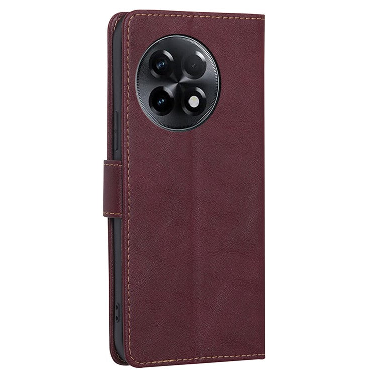 For OnePlus Ace 2 5G / 11R 5G PU Leather Wallet Phone Case Flip Stand RFID Blocking Protective Cover - Wine Red