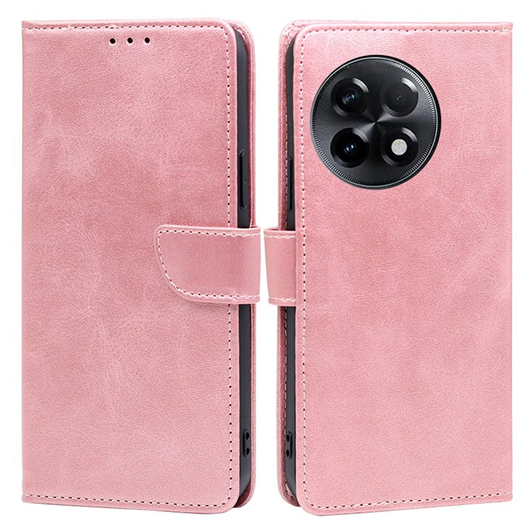 For OnePlus Ace 2 5G / 11R 5G Mobile Phone Cover Calf Texture PU Leather Wallet Stand Protective Case - Rose Gold