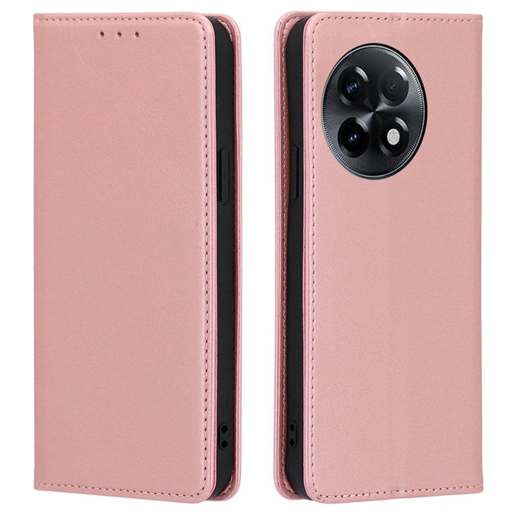 For OnePlus Ace 2 5G / 11R 5G Magnetic Auto-absorbed Leather Wallet Stand Phone Case Calf Texture Anti-drop Cover - Rose Gold