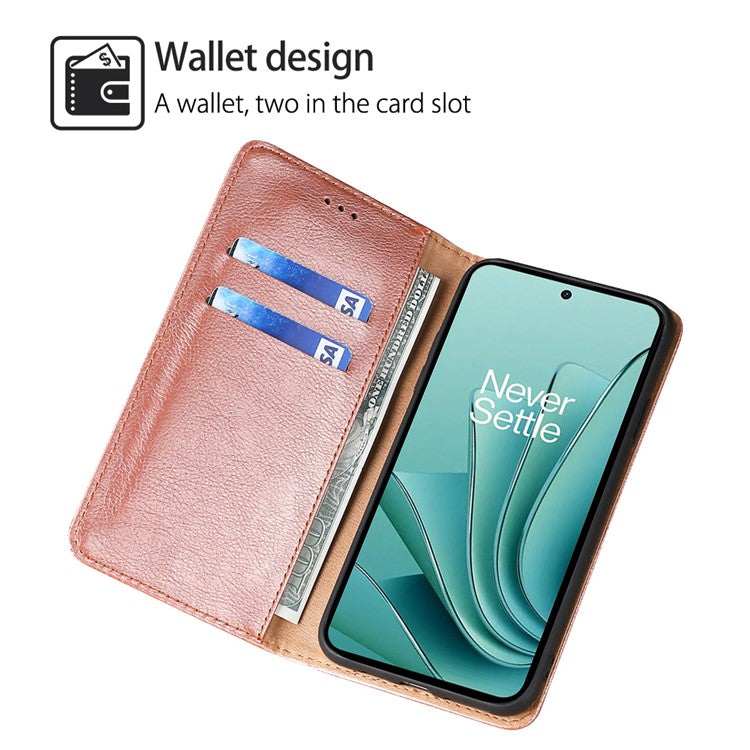 For OnePlus Ace 2 5G / 11R 5G Mobile Case PU Leather Wallet Stand Magnetic Closing Protective Cover - Rose Gold