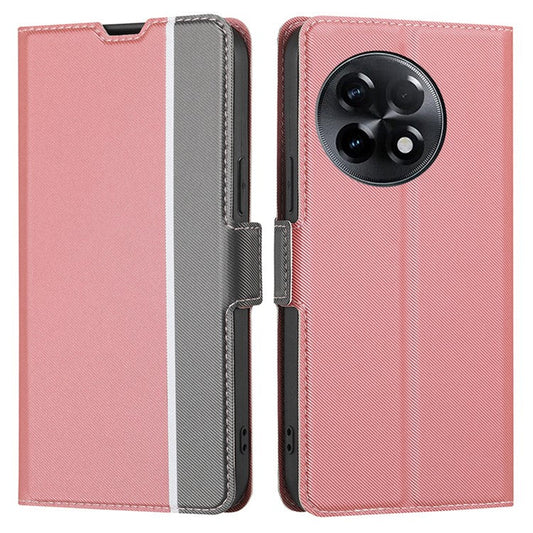 For OnePlus Ace 2 5G / 11R 5G Phone Case Card Slot Holder PU Leather Twill Texture Stand Cover - Pink