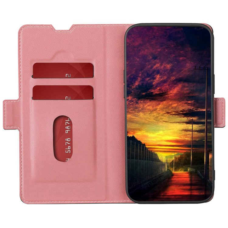 For OnePlus Ace 2 5G / 11R 5G Phone Case Card Slot Holder PU Leather Twill Texture Stand Cover - Pink