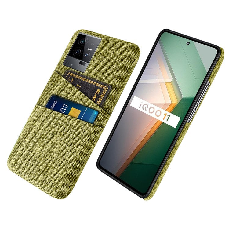 For vivo iQOO 11 5G Hard PC Cushion Dual Card Slots Cover Cloth Texture Non-Slip Phone Case - Yellow