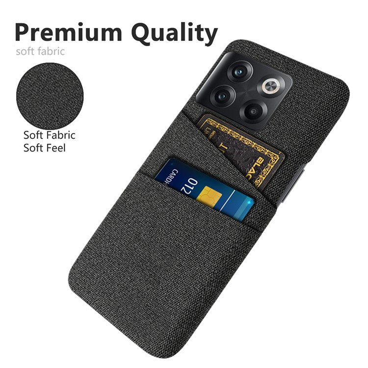 For OnePlus 10T 5G / Ace Pro 5G Hard PC Phone Case Dual Card Holder Cloth Texture Smartphone Phone Cover - Black