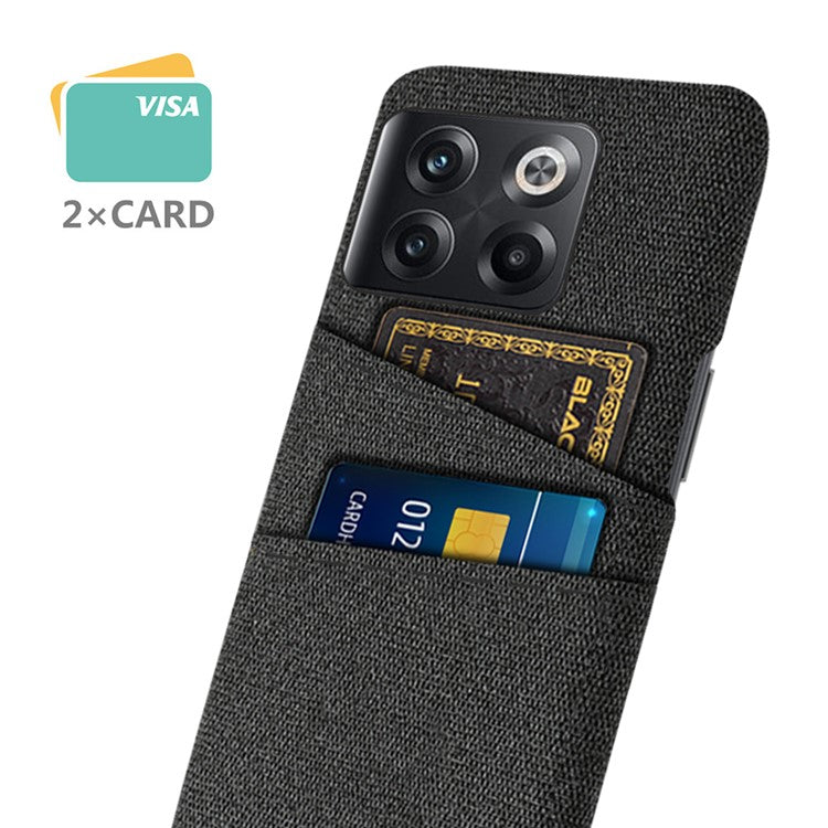 For OnePlus 10T 5G / Ace Pro 5G Hard PC Phone Case Dual Card Holder Cloth Texture Smartphone Phone Cover - Black