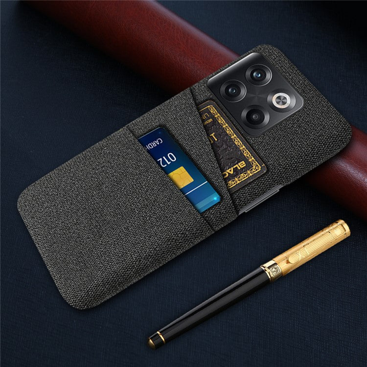 For OnePlus 10T 5G / Ace Pro 5G Hard PC Phone Case Dual Card Holder Cloth Texture Smartphone Phone Cover - Black