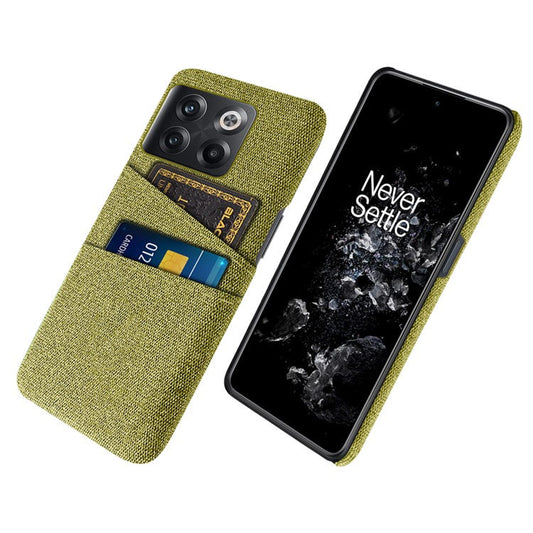 For OnePlus 10T 5G / Ace Pro 5G Hard PC Phone Case Dual Card Holder Cloth Texture Smartphone Phone Cover - Yellow
