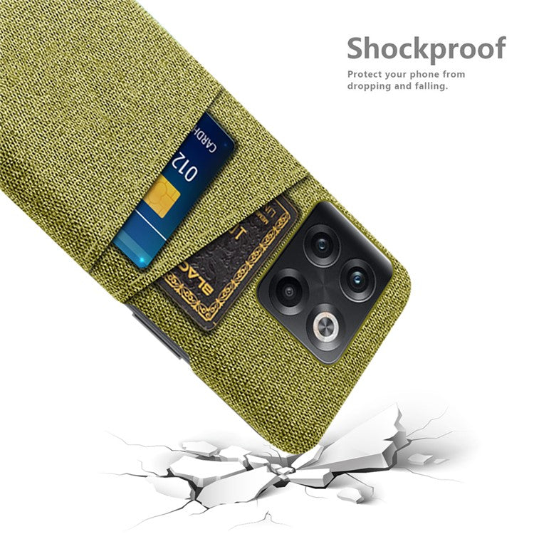 For OnePlus 10T 5G / Ace Pro 5G Hard PC Phone Case Dual Card Holder Cloth Texture Smartphone Phone Cover - Yellow
