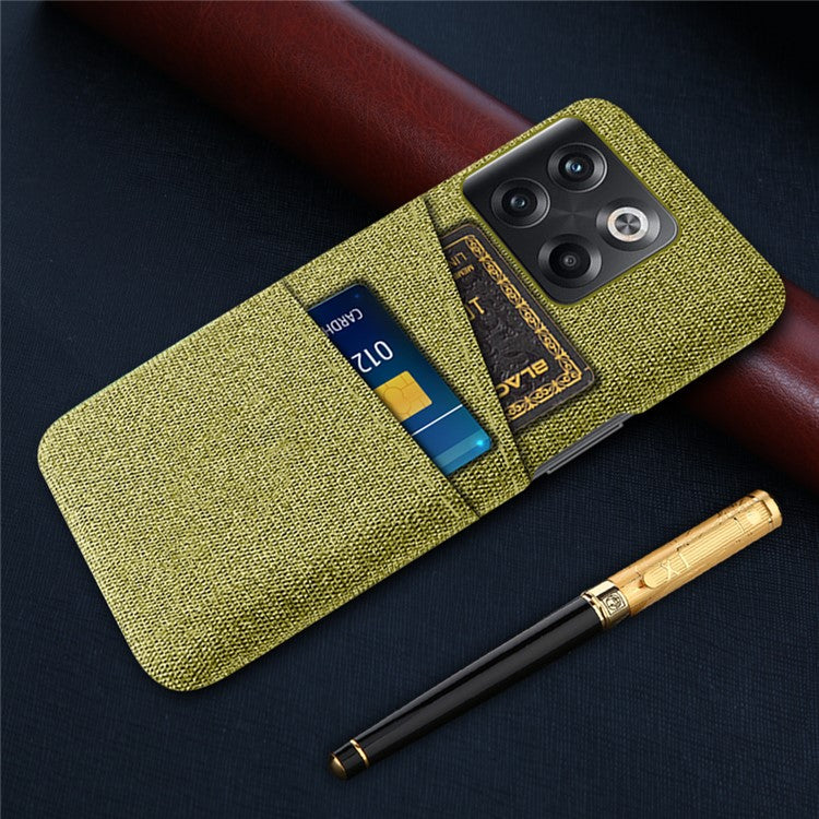 For OnePlus 10T 5G / Ace Pro 5G Hard PC Phone Case Dual Card Holder Cloth Texture Smartphone Phone Cover - Yellow