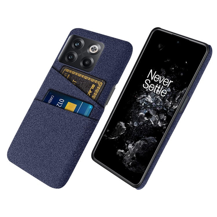 For OnePlus 10T 5G / Ace Pro 5G Hard PC Phone Case Dual Card Holder Cloth Texture Smartphone Phone Cover - Blue