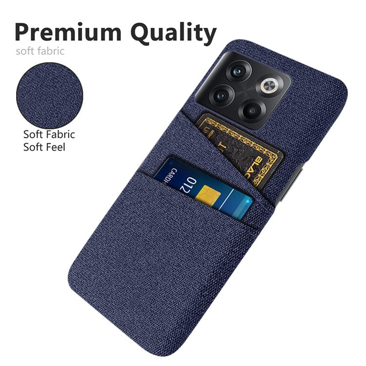 For OnePlus 10T 5G / Ace Pro 5G Hard PC Phone Case Dual Card Holder Cloth Texture Smartphone Phone Cover - Blue