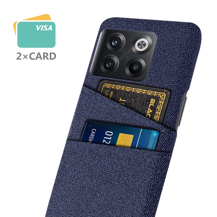 For OnePlus 10T 5G / Ace Pro 5G Hard PC Phone Case Dual Card Holder Cloth Texture Smartphone Phone Cover - Blue