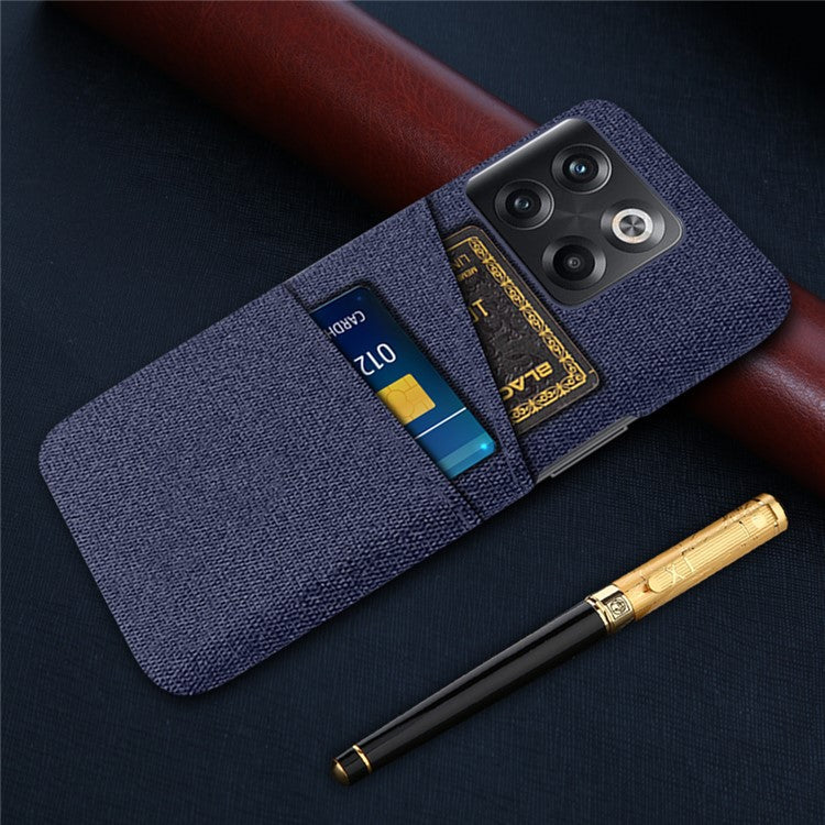 For OnePlus 10T 5G / Ace Pro 5G Hard PC Phone Case Dual Card Holder Cloth Texture Smartphone Phone Cover - Blue